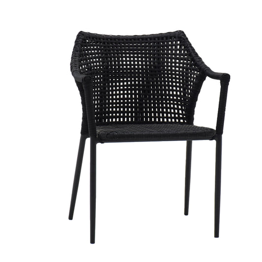 Outdoor Black Dining Chair in rope and aluminium materials.  High quality and luxurious